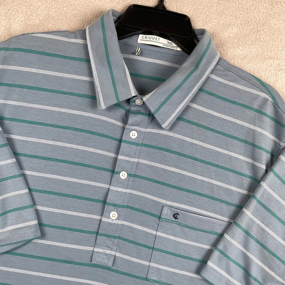 Criquet Other - Criquet Polo Shirt Mens XXL Blue Green Striped Performance Pocket Preppy Golf
